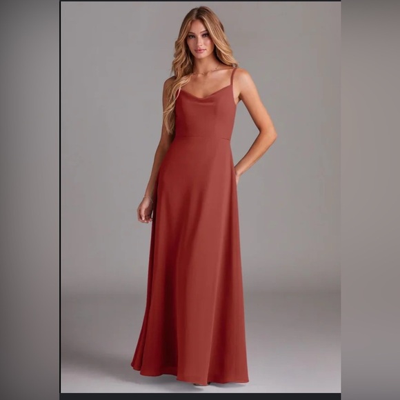 Azazie Orange Maxi Dress Spaghetti Strap Sundress - Picture 1 of 10